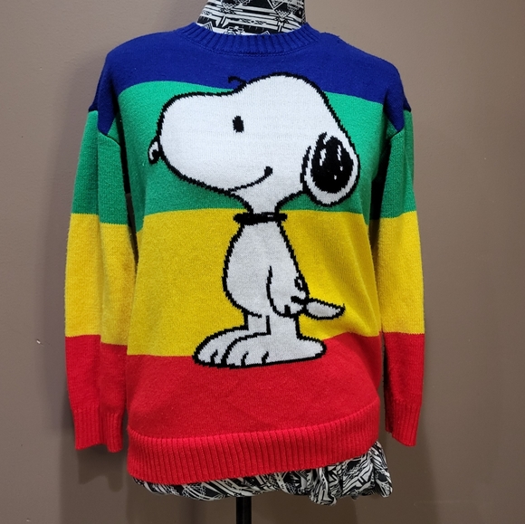 Peanuts Sweaters Guc Peanuts Snoopy Rainbow Knit Sweater Sz M